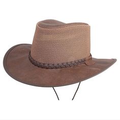 The American outback-style Breeze Sun Hat is the ideal combination of breathable mesh crown and water repellent leather brim. It keeps you cool and dry on the hottest of days and most demanding of adventures. #hats #sunhats Leather Hat Bands For Summer Outdoor, Mesh Sun Hat With Curved Brim For Outdoor, Outdoor Mesh Hat With Short Brim, Outdoor Mesh Hat With Flat Brim, Brown Safari Style Sun Hat For Outdoor, Brown Safari Sun Hat For Outdoor, Brown Breathable Outdoor Hats, Country Style Brown Sun Hat For Outdoors, Country Style Brown Sun Hat For Outdoor