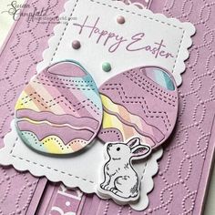 a close up of a card with an easter egg and bunny sticker on it