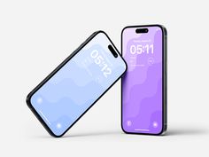 two iphones side by side, one is purple and the other is blue