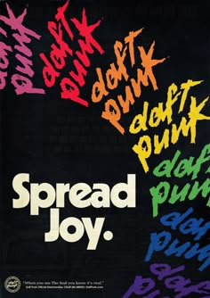 an advertisement for bread joy with the words spread joy written in different colors on it