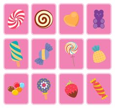 an image of candy icons on pink background