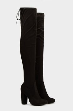 Way Up High - Black – MISS LOLA Long Black Boots, Black Heeled Boots, Miss Lola, Black Block Heels, Black Heel Boots, Black Heel, Long Black, Over The Knee Boots, Thigh Highs