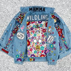 Multicolor Denim Jacket With Patches For Spring, Multicolor Patched Denim Jacket For Spring, Fun Spring Denim Jacket, Blue Denim Jacket With Custom Artwork For Spring, Trendy Cotton Denim Jacket With Custom Artwork, Spring Denim Jacket With Custom Artwork For Streetwear, Spring Denim Jacket With Custom Artwork, Spring Casual Denim Jacket With Custom Artwork, Casual Spring Denim Jacket With Custom Artwork