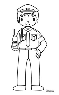 a police officer holding a radio and talking on the phone coloring page for kids, free printable