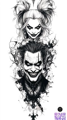 the joker and harley are depicted in this black and white drawing