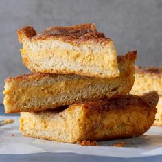 three pieces of bread stacked on top of each other