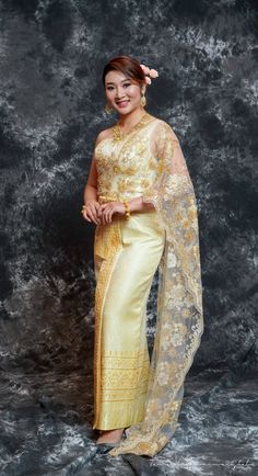 Lovely traditional Thai silk wedding dress decorated with Floral Golden Sabai  Size S-M bust: 30-34 waist: 24-32 hips: 32 - 37 Length is good for 5"0 - 5"4 Please note that the item does not include jewelry Thai Wedding Dress, Golden Lace, Thai Wedding, Thai Silk, Silk Wedding Dress, Etsy Wedding Dress, Silk Wedding, Dress Clothes For Women, Dress Outfits