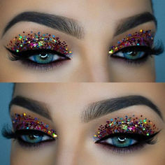 Burlesque Makeup, Mardi Gras Makeup, Crazy Eye Makeup, Rainbow Makeup, Glitter Eye Makeup, Glitter Eye, Smink Inspiration