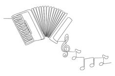 an accordion and music notes are shown in this outline drawing, which is part of a musical instrument