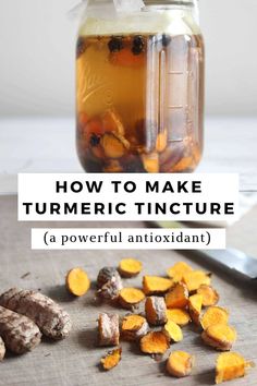 A close up of chopped turmeric root next to a knife on a wooden cutting board. A close up of turmeric tincture with chopped turmeric root and black peppercorns inside the glass jar. Turmeric Tincture, Turmeric Black Pepper, Estrogen Dominance, Boost Your Immune System, Turmeric Benefits