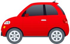 a small red car is shown in this graphic art file, which depicts the side view of a compact hatchback