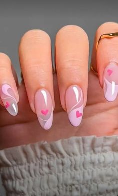 Hot pink hearts on Baby Pink French Tip Acrylic Nails Baby Pink Nails, Minimalist Nails, Valentine's Day Nails, Manicure E Pedicure, Valentines Nails