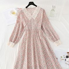 Fabric: Chiffon Size: S M L XL Color: green, pink, black, apricot Feminine Long Sleeve Chiffon Dress For Spring, Pink Long Sleeve Chiffon Dress With Floral Print, Casual Long Sleeve Chiffon Dress, Feminine Long Sleeve Chiffon Dress, Chic Pink Long Sleeve Chiffon Dress, Feminine Long Sleeve Chiffon Dress For Garden Party, Long Sleeve Chiffon Dress For Garden Party, Casual Long Sleeve Chiffon Dress With Ruffles, Casual Green Chiffon Midi Dress