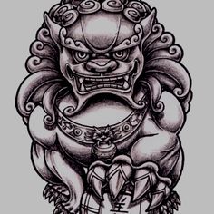 Fu dog Chinese Foo Dog Tattoo, Tato Irezumi, Chinese Foo Dog, Lion Tattoo Design, Tattoo Zeichnungen, Japanese Tattoo Designs