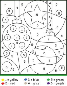 a christmas ornament color by number worksheet for kids to learn numbers