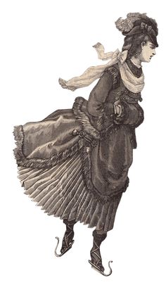 an old fashion illustration of a woman in a dress and hat with her arms outstretched