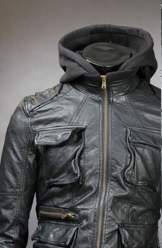 Biker Leather Jacket Men, Hooded Leather Jacket, Leather Jacket Biker, Leather Jacket Mens, Biker Leather Jacket, Stylish Caps, Leather Jacket With Hood, Leather Jacket Style, Suede Leather Boots