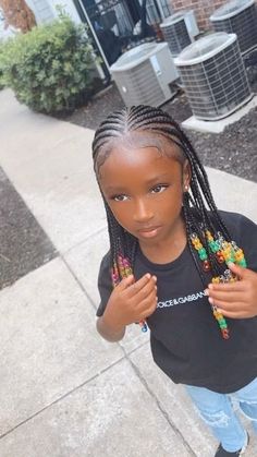 Black Girls Hairstyles Braids Kids Easy, Hairstyles For Little Black Girls Braids, Simple Kid Braid Styles, Braided Hairstyles For Girls Black, Kid Braided Hairstyles Black, Braids And Beads Hairstyles For Kids, Kids Scalp Braids Girl Hairstyles, Black Kid Braid Styles, Fulani Braids On Kids