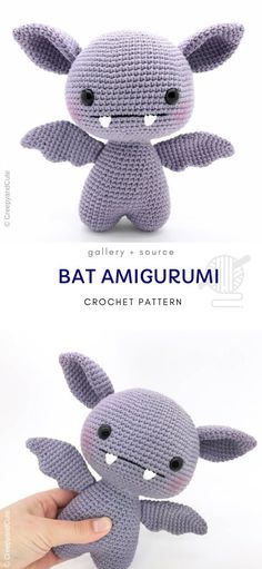 a crocheted stuffed animal is shown with the caption, bat amigurmi