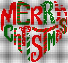 a cross stitch pattern with the words merry christmas written in red, green and white