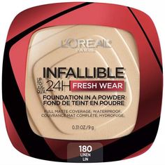 Loreal Paris Infallible Up to 24H Fresh Wear Powder 180 Linen 0.31 Oz New Sealed. Maybelline Fit Me Powder, Infallible Foundation, Spf Foundation, Infallible Pro Matte, Loreal Infallible, Loreal Paris Infallible, Neutral Undertones, Foundation Makeup, Foundation Powder