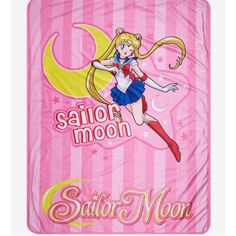 sailor moon is on the pink and white blanket