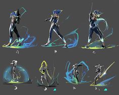 the concept art for an upcoming video game shows how to use different poses and abilities