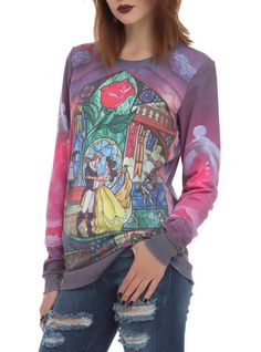 Disney Beauty And The Beast Rose Crew Pullover | Hot Topic Disney Princess Gifts, Beauty And The Beast Rose, Hot Topic Clothes, Slider Buns, Disney Clothes, Disney Beauty And The Beast, Disney Shirts, Black Eyed Peas, Disney Outfits