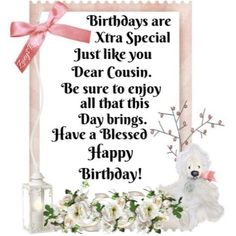 a birthday card with a teddy bear and flowers