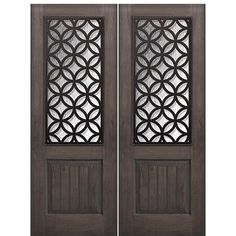 96 Tall 1-Panel 2/3 Lite Eclectic Design Fiberglass Double Entry Door  with  Knotty Alder Wood Grain Classic Wooden Doors, Fiberglass Double Entry Doors, Double Entry Door, Farmhouse Craftsman, Rustic Mediterranean, Laser Cut Steel, Double Entry, Double Entry Doors, Knotty Alder