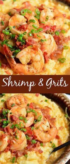 shrimp and grits in a bowl with a spoon