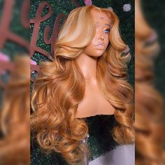 Ginger Wig With Blonde Highlights, Hair Highlights Different Colors, Blonde Lace Front Wigs Black Women, Lace Wig With Highlights, Strawberry Blonde Wig, Honey Blonde Lace Front Wigs, Wig With Highlights, Body Wave Lace Wig, Honey Blonde Wig