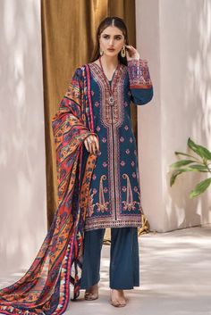 Printed Cambric Front EMB Right & Left Front Motif Printed Cambric Back Printed Cambric Sleeves Crystal Slub Dupatta Cambric Trouser Color: Pistachio Embroidered Linen Dress, Pakistani Suits Online, Pakistani Suit, Jacquard Shirt, Embroidered Linen