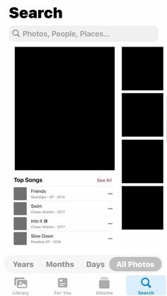 the search page for an iphone's photo album, which is displayed in black and white