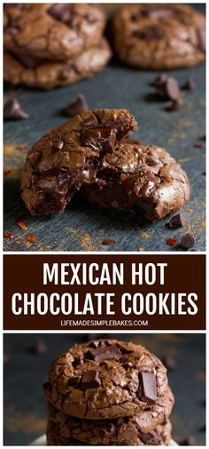 mexican hot chocolate cookies are stacked on top of each other