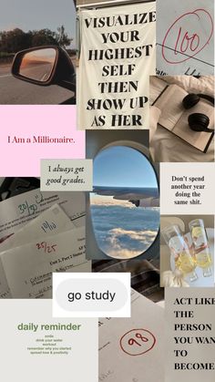 a collage of images with words and pictures on the side of it, including an advertisement