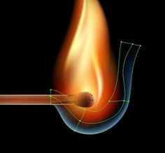 a drawing of a match being lit with a match stick in the foreground and an orange flame on top