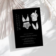 Black Modern Lingerie Shower Invitation

Get ready to add a dash of sass to your bridal bash with this Black Modern Lingerie Shower Invitation! It's the ultimate blend of chic and playful, perfect for a lingerie themed bridal shower or bachelorette party. The sleek black design sets a sophisticated tone, while flirty lace and oh la la details bring a touch of girly glam. Celebrate in style with this trendy invite that's all about the panties, lace, and sheer excitement! It's the perfect way to a Lingerie Bridal Shower Invitations, Lingerie Bridal Shower, Lingerie Shower Invitations, Party Theme Ideas, Lingerie Bridal, Themed Bridal Shower, Lingerie Shower, Lingerie Party, Bachelorette Party Invitations