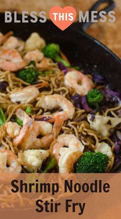 shrimp noodle stir fry with broccoli and noodles