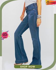 Classic High Rise Stretch Trouser Jeans High Rise Flare Jeans For Fall Day Out, Trendy Medium Wash Bottoms For Fall, High Rise Flare Jeans For Summer Day Out, Medium Wash Bottoms For Fall Day Out, Fall Day Out Medium Wash Bottoms, Trendy Fall Flare Jeans For Day Out, Fitted Medium Wash Pants For Summer, Summer Workwear Flare Jeans, Full Length, Non-stretch Casual Flare Jeans For Spring