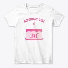 a white birthday shirt with a pink cake on it's front and the number 45 printed on the back