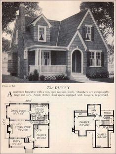 an old house with two floors and three dorms on the first floor is shown in black and white