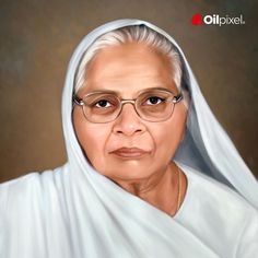 an old woman with glasses and a white shawl on her head is looking at the camera