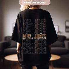 "Custom Bride Shirt Personalized Mrs Tshirt Honeymoon Tee Bachelorette Party Gift Trendy Wife Shirt Custom Last Name T Shirt Gift for Her 𝗪𝗲𝗹𝗰𝗼𝗺𝗲 𝘁𝗼 𝗦𝗽�𝗮𝗿𝗸𝗦𝗵𝗶𝗳𝘁 𝗦𝘁𝘂𝗱𝗶𝗼! This listing is for one (1) unisex t-shirt that will show \"Mrs. (your last name)\" in the font as shown. The design is printed on the BACK by default, but if you want a version of it on the front, please let me know! Note: we have 108 colors to choose from!  So, depending on the color you choose, we may n Bachelorette Party Gift, Bride Shirt, Wedding 2025, Bride Shirts, Bachelorette Party Gifts, Welcome To The Party, Bride Clothes, Cute Shirts, Custom Wedding