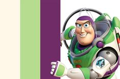 the character buzz lightyear from toy story is holding onto a purple and green striped wall