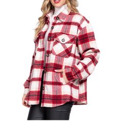 New Nwt Long Sleeves Plaid Jacket Cozy Comfortable Easy Everydau Wear Wool Blend Please Take Note On Size: Size S ( 2 - 4) / Size M ( 6 - 8) / Size L ( 10 - 12) Transition Fall Winter Staple Wear It Over A White Turtleneck For An Elevated Look. Shacket Bestseller Plaid Shacket, Red Plaid Flannel, White Turtleneck, Knitted Coat, Long Sleeve Plaid, Plaid Jacket, Red Wool, Wool Plaid, Red Jacket