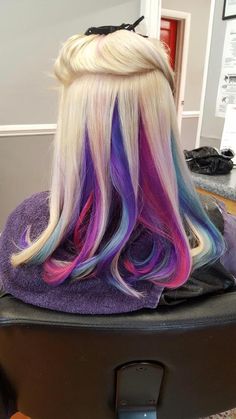 Blonde With Color, Pink And Purple Highlights, Summer Acrylic, Girls Don't Cry, Purple Highlights, Blonde With Pink, Blue Tips, Blue Highlights