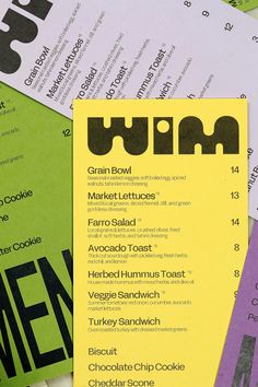 the menus are laid out on top of each other, with different colors and font