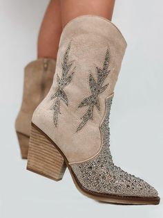 Adding glitz and glam to your boot game with this Lux boot dripping in rhinestones. Faux suede glitz boot Side zip detail Cushioned footbed 8" shaft 3" heel Diy Rhinestone Cowboy Boots, Lane Boots, Disco Cowgirl, Glitter Boots, Diy Rhinestone, Cute Boots, Glitz And Glam, Father Daughter, Cowgirl Boots