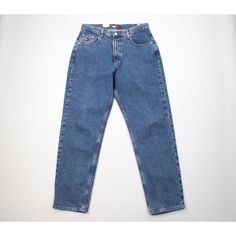 Deadstock Vintage 90s Tommy Hilfiger Womens Size 14 L Spell Out Baggy Jeans Blue Womens Jeans New With Tags Womens Size 14l Measurements Are: 16 Inches Across The Waist Laid Flat 32 Inch Inseam 42.5 Inches From Top To Bottom 7.5 Inch Leg Open Blue Cotton Check Out My Other Items In My Store! Pr1430 Tommy Hilfiger Blue Straight Leg Bottoms, Classic Blue Bottoms For Streetwear, Tommy Hilfiger Blue Denim Bottoms, Tommy Hilfiger 90s, Baggy Fit Jeans, Hipster Jeans, 90s Tommy Hilfiger, Black Hipster, Dark Wash Flare Jeans